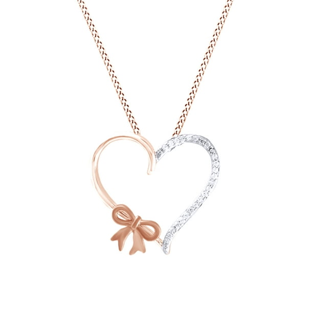 1/8 Ct Jewel Zone US White Natural Diamond Heart with Bow Pendant Necklace in 14K Gold Over Sterling Silver 1/8 Ct Jewel Zone US White Natural Diamond Heart with Bow Pendant Necklace in 14K Gold Over Sterling Silver
